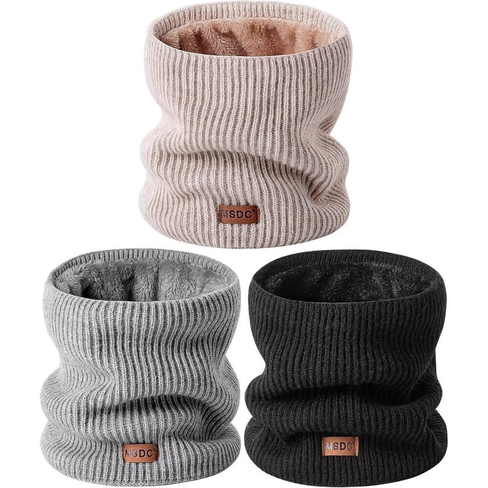 Men Warmer Oatmeal,black,and Grey 3-Pack Neck Thermal Fleece Cold Weather